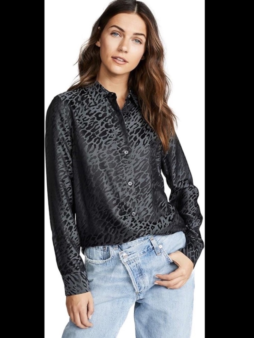 Equipment Essential Black Leopard Print Blouse Size M